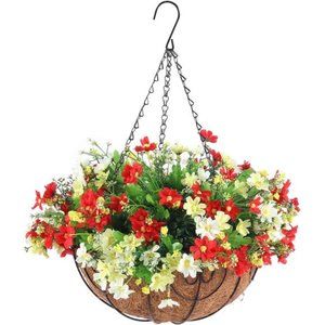 Artificial HangingFlowers with Basket,Fake Daisy Flowers in 12inch CoconutLining